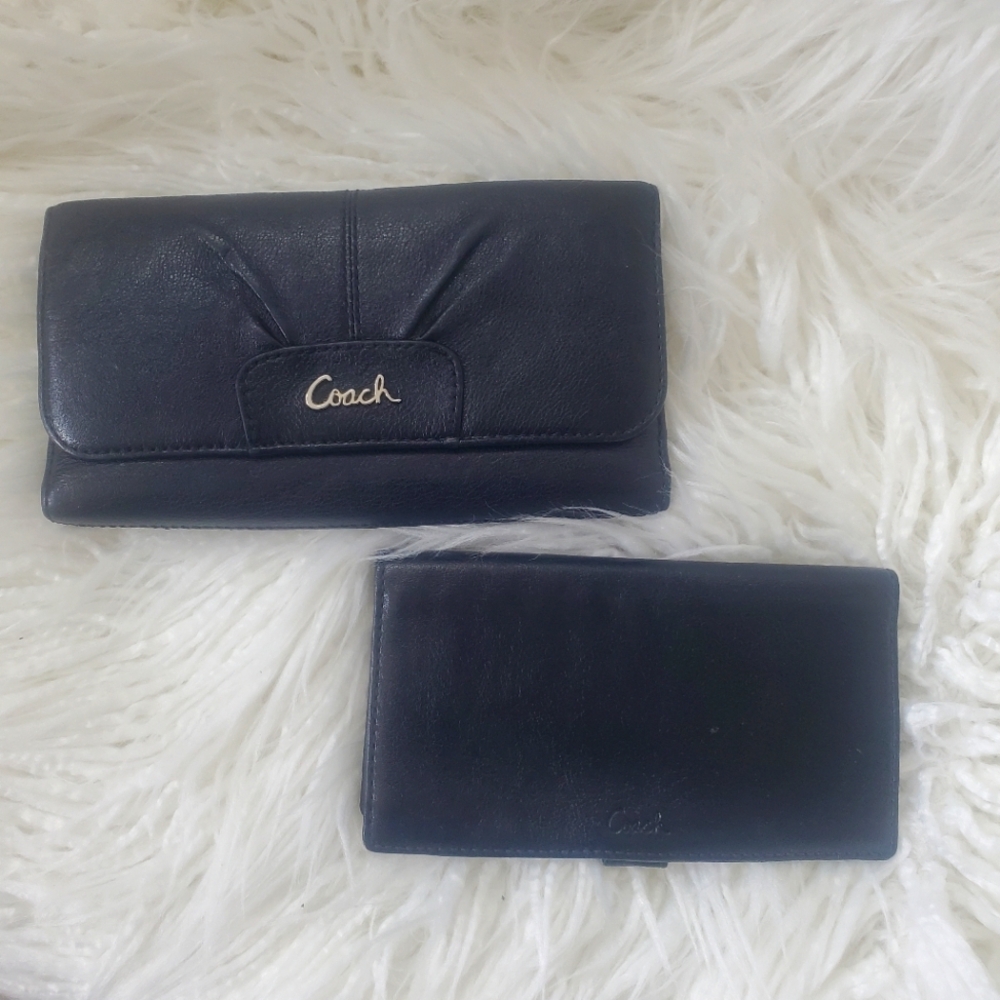 Coach Ashley wallet with checkbook insert black soft leather trifold